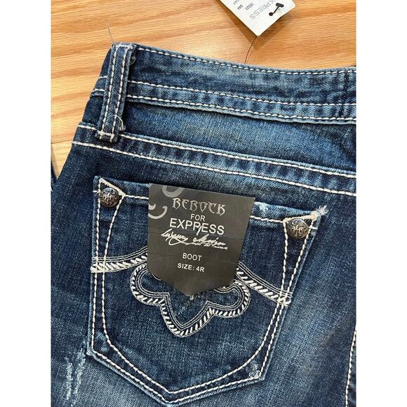 NWT Be Rock for Express Low Rise Boot Cut Jeans Fading Embellished Size 4 JL - Picture 2 of 9